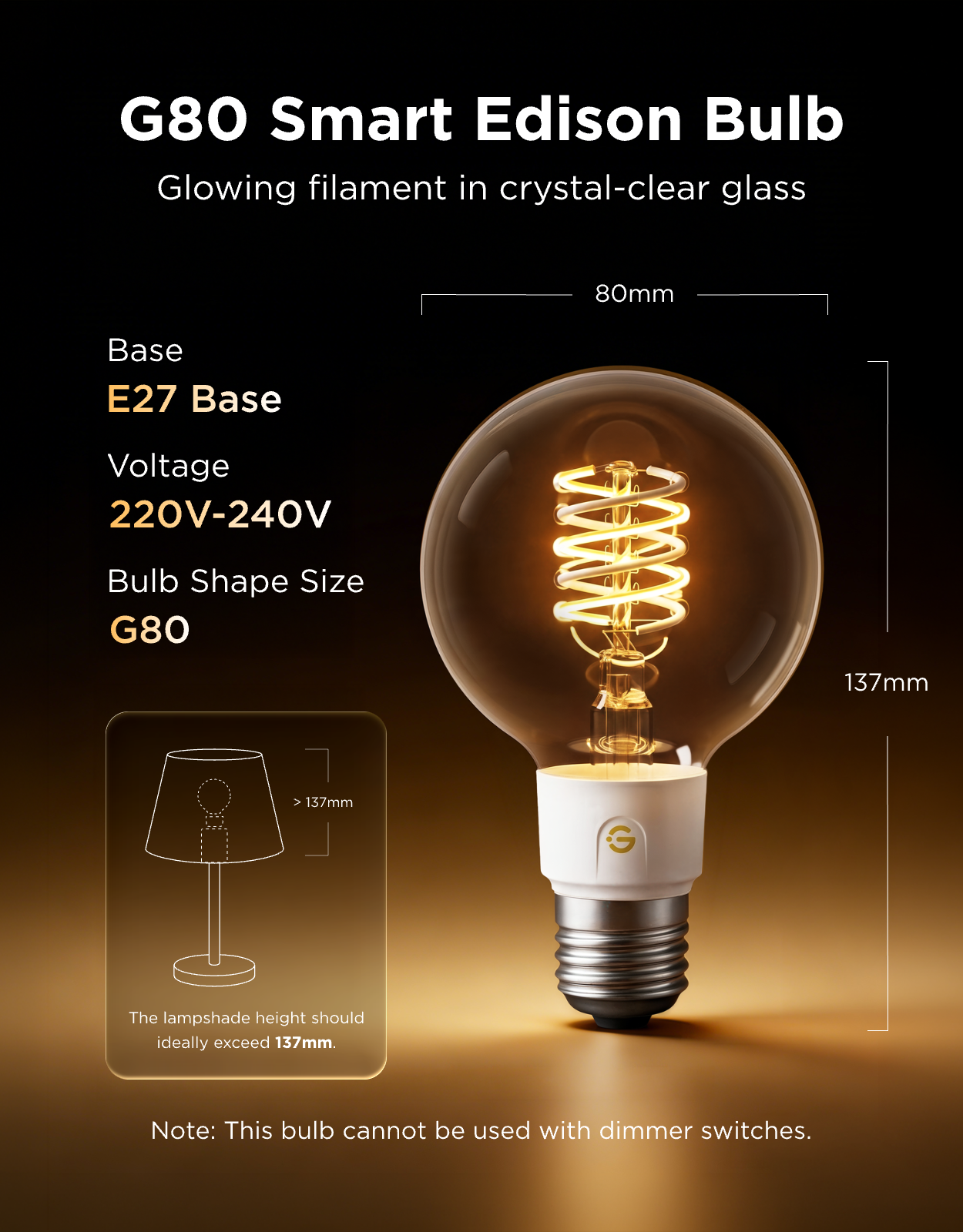 Govee E27 Smart Edison G80 Bulb 500lm 2-Pack