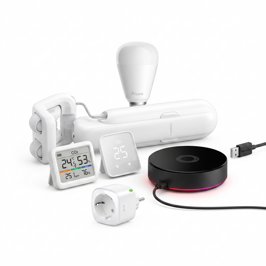 Starterpaket Smart Hem - Curtain 3, Aqara LED, Meter Pro, Eve Energy, SwitchBot Hub 2 & Homey Bridge